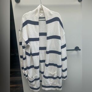 Striped White and Navy Women’s Cardigan